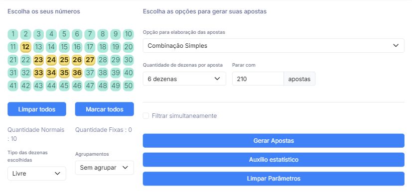 Escolha das dezenas da Dupla Sena