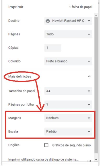 Margens e escala no Chrome