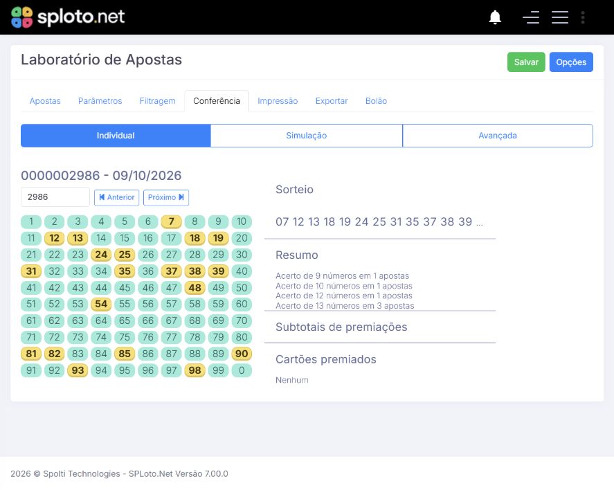 Conferência das apostas da Lotomania