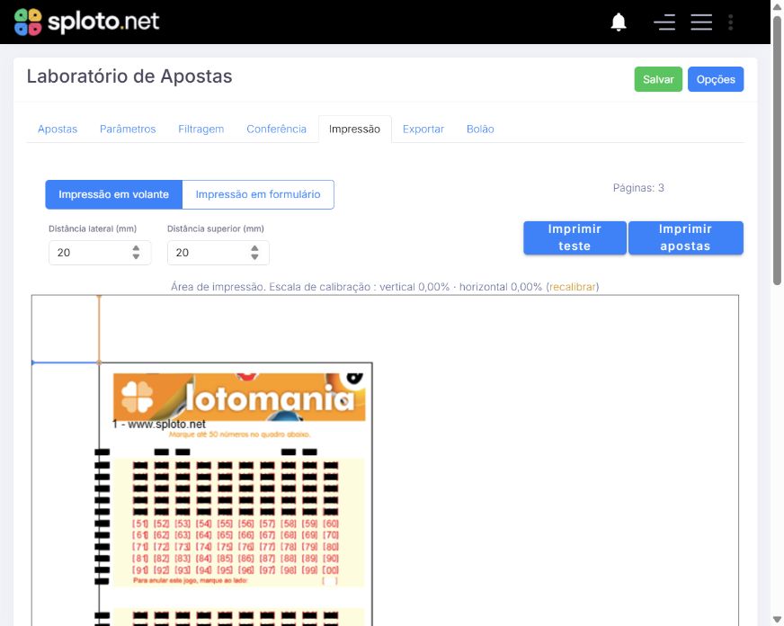 Aba Impressão, no volante