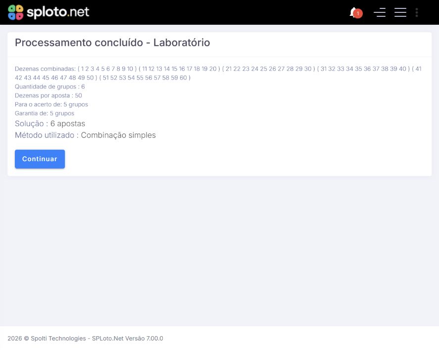 Processamento de uma combinação com grupos de 10