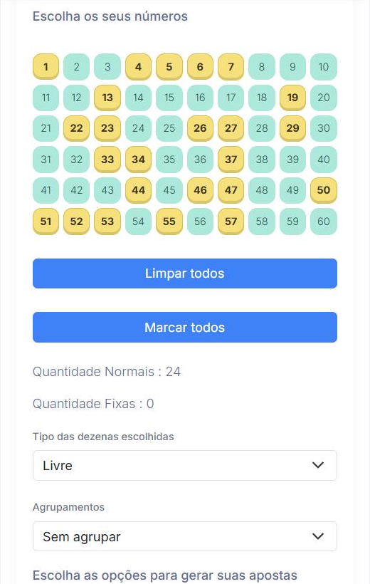 Escolha das dezenas da Mega-Sena no SPLoto.Net