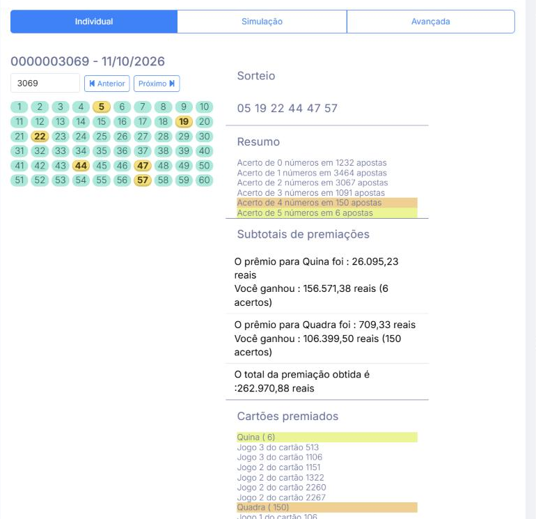 Conferência da aposta de exemplo no concurso 3069