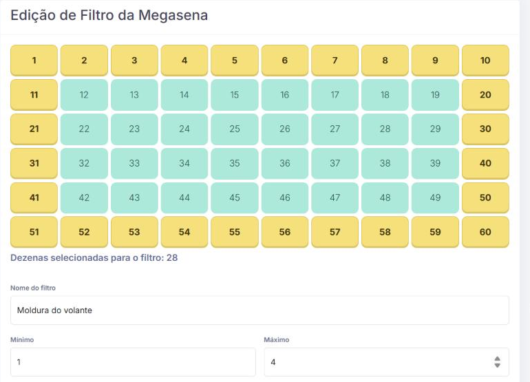 Filtro de grupo de dezenas