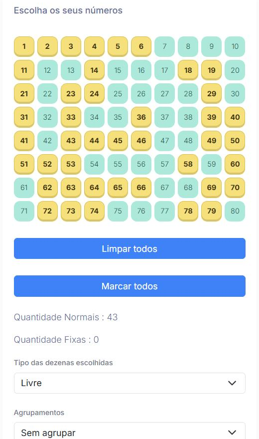 Escolha das dezenas da Quina no SPLoto.Net