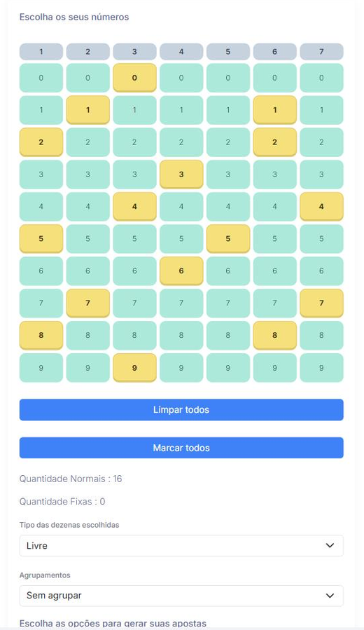 Escolha dos números da Super Sete no SPLoto.Net
