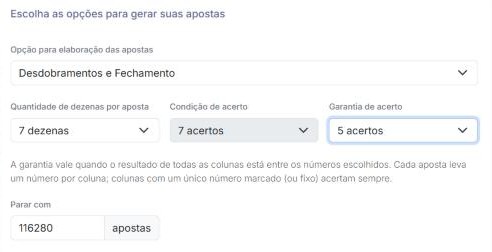 Garantia por colunas na aba Parâmetros