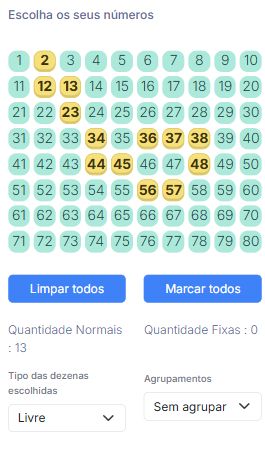 Escolha das dezenas da Timemania no SPLoto.Net