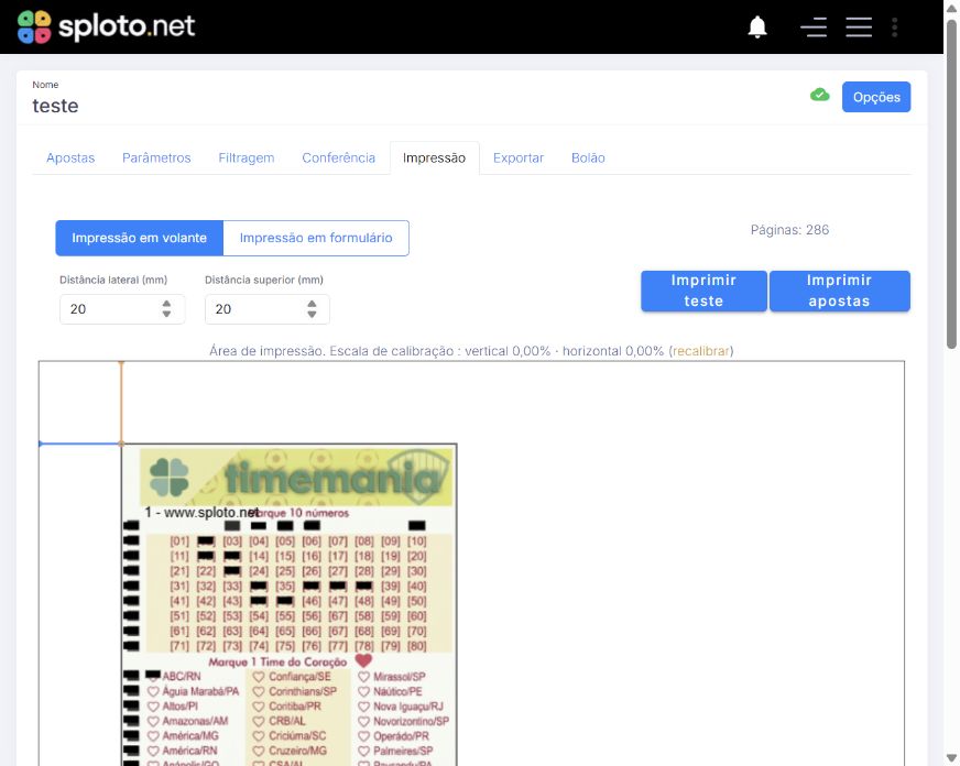 Aba Impressão, no volante